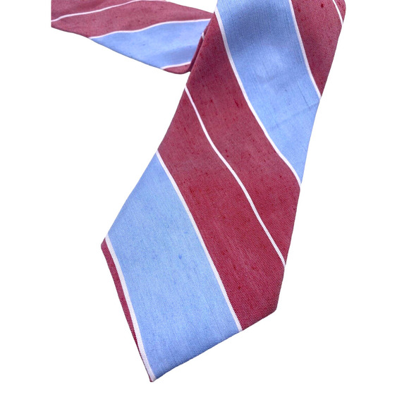 Ralph Lauren Tie Silk Slub Linen Blend Mens Light Blue Rose Red Dark Pink Stripe - Picture 2 of 12